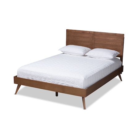 Baxton Studio Artemis Mid-Century Walnut Brown Finished Wood King Size Platform Bed 156-9409-9427